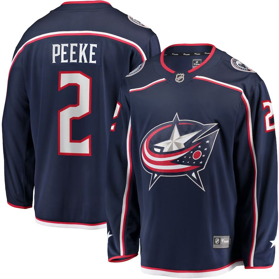 Men Columbus Blue Jackets #2 Andrew Peeke Fanatics Branded Navy Home Breakaway Player NHL Jersey